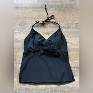 Kona Sol women’s size large v-neck halter front slit black tankini swimsuit top